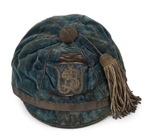 1911-12 New South Wales Rugby Union honour cap; the letters "F.K." sewn in red inside together with the original Farmer & Company maker's label. One of our clients has kindly suggested that the "F.K." is almost certainly FRED KIRKBY, who represented NSW four times during 1911-12. His home club was Balmain.