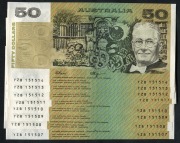 FIFTY DOLLARS,&nbsp;Fraser/Higgins (1990) (R.512) YZB 151507/514, consecutive run of eight notes.&nbsp;Uncirculated.&nbsp;(8)