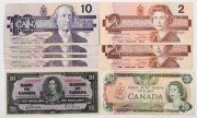 1937 Bank of Canada $10 (BC-24b), Gordon/Towers, Unc. Also, later circulated $2 (2), $10 (4) and $20 (1). (Total: 6).