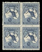 2&frac12;d Deep Indigo, blk.(4) perforated Small OS; upper units MLH, lower units MUH. A scarce, well centred block. BW:Cat. $1500+.