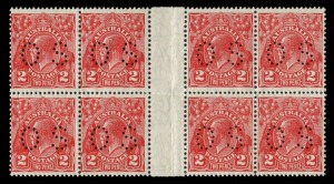 KGV Heads - Small Multiple Watermark Perf 13Ѕ x 12Ѕ: 2d Golden-Scarlet Die III, perforated OS (SG.O104a) interpanneau blk.(8) fresh MUH. 