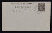 Letter Cards: Attractive group, all Unused except where noted; comprising LC42 "Hawkesbury River N.S.W." CTO (tiny scrape); LC45 "G.P.O. HOBART" CTO (some foxing); LC54 "Gibberabong Creek N.S.W."; LC58 1&frac12;d red, rounded corners; LC58b 1&frac12;d red, squared corn - 2