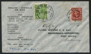 Aerophilately & Flight Covers: 20 Oct.1934 (AAMC.438) MacRobertson Air Race cover, flown and signed by Cyrus Kay in his Dragon DH89 Rapide "Tainui". Cat.$150.