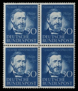 GERMANY: WEST GERMANY: 1949 - 1952  group in superb MUH condition: 30pf UPU marginal single, 10pf Luther horizontal strip of 3, 30pf Otto corner blk.4 plus single, 10pf Thurn & Taxis stamp centenary blk.4 and 30pf Reis blk.4. (17).