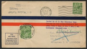 Aerophilately & Flight Covers: October 1934 (AAMC.434) MacRobertson Air Race cover, flown and signed by Roscoe Turner, who came 3rd in the race from London to Melbourne.