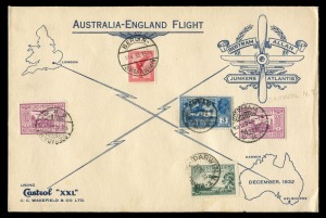 Aerophilately & Flight Covers: 1932-33 (AAMC.242) Australia - Germany flown cover carried on the return of the Bertram Atlantis Expedition franked 3d Airmail tied by DARWIN 12 DE 32 cds, plus Dutch East Indies (2) for arrival and departure after a long delay for repairs, AKYAB (Burma) cds tieing India 3a Air and German 10pf Eagle tied by BERLIN 14 4 33 arrival cds.