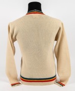 CLARRIE GRIMMETT'S SOUTH AUSTRALIAN TEAM, circa 1930 woollen jumper with blue, yellow and red colours to cuffs and collar; "Australknit S.A." maker's label, "The Big Store John Martin's Mens & Boys Outfitters Adelaide" retailer's label and ownership label - 4