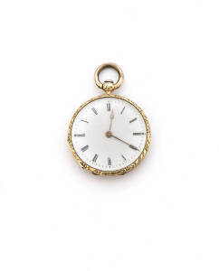 POCKET WATCH: A lady's 18ct yellow gold and enamel open face pocket watch. 28mm.