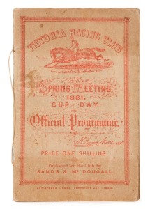 VICTORIA RACING CLUB, SPRING MEETING, 1881, Cup Day Official Programme. Complete and without annotations. The 1881 Melbourne cup was won by Zulu, a 50/1 outsider in the field of 33 runners.