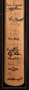 LEGENDS CRICKET BAT attractively framed and glazed full sized cricket bat signed by 16 living legends of the game, with details of their careers printed on the surrounding mount. The legends include Clive Lloyd, Ravi Shastri, Richie Benaud, Imran Khan, Ia - 2