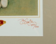 KEITH MILLER, "Sporting Legends - Keith Miller, Australian Cricketer" limited edition print [#407/500] by Brian Clinton, signed by Keith Miller and the artist, window mounted, framed & glazed, overall 86 x 64cm, with CoA.&nbsp;&nbsp; - 2