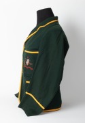 AUSTRALIAN 1926 TEST TEAM BLAZER, Grimmett's Test blazer worn on his first tour of England; green wool with yellow trim, embroidered with the Australian coat of arms in gold and silver wire and coloured thread incorporating the date "1926"; Harding's Merc - 4