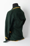 AUSTRALIAN 1926 TEST TEAM BLAZER, Grimmett's Test blazer worn on his first tour of England; green wool with yellow trim, embroidered with the Australian coat of arms in gold and silver wire and coloured thread incorporating the date "1926"; Harding's Merc - 5