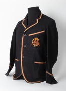 SOUTH AUSTRALIAN CRICKET ASSOCIATION, Clarrie Grimmett's blazer, early design in black wool with yellow, red and black trim, applied with monogrammed initials of the S.A.C.A. embroidered to the pocket in red and yellow thread. Label of McCarron & Co., Ade - 3
