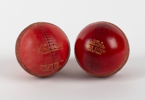 An early 1930s Spalding "C.V. GRIMMETT" signature cricket ball stamped "Comforming to M.C.C. Regulations"; also, a later Bear Brand Special cricket ball stamped "Made in Australia GUARANTEED Back Stitch. Pat.No.7882. (2 balls). Provenance: The Clarrie Grimmett Collection; his family by descent.
