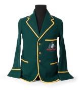 AUSTRALIAN 1935-36 TEST TEAM BLAZER, Clarrie Grimmett's Test blazer worn for the tour of South Africa; green wool with yellow trim, embroidered with the Australian coat of arms in gold and silver wire and coloured thread incorporating the dates "1935-36"; - 2