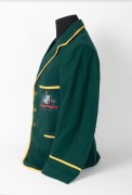 AUSTRALIAN 1935-36 TEST TEAM BLAZER, Clarrie Grimmett's Test blazer worn for the tour of South Africa; green wool with yellow trim, embroidered with the Australian coat of arms in gold and silver wire and coloured thread incorporating the dates "1935-36"; - 4