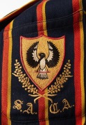 SOUTH AUSTRALIAN CRICKET ASSOCIATION, Clarrie Grimmett's blazer, blue wool with red and yellow stripes, embroidered with the initials of the South Australian Cricket Association and their logo in red, gold, black and white thread, circa 1939/40. Label of - 7