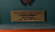 CLARRIE GRIMMETT'S posthumous presentation/display on his nomination to the PRAHRAN CRICKET CLUB'S TEAM OF THE 20th CENTURY; comprising of a commemorative cap (with Grimmett's number "111" embroidered to the side, mounted together with original 1920-21, 1 - 2