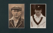 BERT OLDFIELD signed RP postcard, attractively presented with another unsigned postcard and a wicket-keeper's right-hand glove (indistinctly signed), circa 1930; framed & glazed, 58 x 54cm overall. - 2