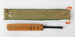 CLARRIE GRIMMETT'S William Gunn "The Autograph" souvenir miniature bat with the 18 printed signatures of "ALL INDIA 1936". Provenance: The Clarrie Grimmett Collection; his family, by descent.