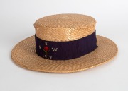 A New South Wales rugby union straw boater with navy headband embroidered with "N.S.W", "1912" and the state waratah flower. - 2