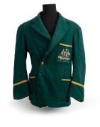 1948 LONDON OLYMPICS: Australian Team blazer. Green wool with gold trim, coat of arms and "OLYMPIC GAMES 1948"&nbsp;embroidered to pocket. Ownership label sewn behind left lapel "4416 - Armstrong". - 2