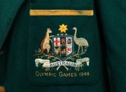 1948 LONDON OLYMPICS: Australian Team blazer. Green wool with gold trim, coat of arms and "OLYMPIC GAMES 1948"&nbsp;embroidered to pocket. Ownership label sewn behind left lapel "4416 - Armstrong". - 6