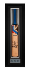 Full-size Kookaburra Recoil 250 cricket bat signed by West Indian greats Sir Vivian Richards, Michael Holding, and Joel Garner. Attractively-presented in a custom-built glass-fronted display case. 110 x 35cm. Accompanied by two photographs of the crickete