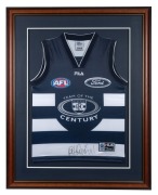 GEELONG: Team of the Century souvenir guernsey, signed by #15,&nbsp;Peter Riccardi. Framed and glazed, overall 101 x 79cm.