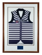 GEELONG: VFL/AFL 100th Anniversary Re-enactment&nbsp;Match Geelong&nbsp;jersey. Framed and glazed, overall 107 x 75cm.