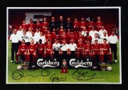 LIVERPOOL FOOTBALL CLUB: Away jersey, signed by 30 members of the 2005 squad. Attractively framed and glazed together with a team photo. Accompanied by Certificate of Authenticity, dated 2005. Overall, 101 x 83cm. - 2