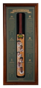 THE KNIGHTS OF CRICKET, full size cricket bat, with signatures of Sir Donald Bradman, Sir Richard Hadlee, Sir Colin Cowdrey, Sir Garfield Sobers, Sir Clyde Walcott & Sir Everton Weekes, mounted in an attractive display case, overall 47x108cm. Accompanied 