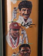 THE KNIGHTS OF CRICKET, full size cricket bat, with signatures of Sir Donald Bradman, Sir Richard Hadlee, Sir Colin Cowdrey, Sir Garfield Sobers, Sir Clyde Walcott & Sir Everton Weekes, mounted in an attractive display case, overall 47x108cm. Accompanied - 3