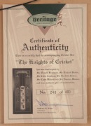 THE KNIGHTS OF CRICKET, full size cricket bat, with signatures of Sir Donald Bradman, Sir Richard Hadlee, Sir Colin Cowdrey, Sir Garfield Sobers, Sir Clyde Walcott & Sir Everton Weekes, mounted in an attractive display case, overall 47x108cm. Accompanied - 5