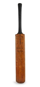 A full-size Herbert Sutcliffe Autograph bat by Stuart Surridge & Co. Limited with his impressed autograph below the words "YORKS XI ENGLAND XI"; signed verso in ink in the ownership position "Herbert Sutcliffe" 87cm long in a custom-built presentation cas