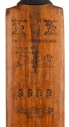 A full-size Herbert Sutcliffe Autograph bat by Stuart Surridge & Co. Limited with his impressed autograph below the words "YORKS XI ENGLAND XI"; signed verso in ink in the ownership position "Herbert Sutcliffe" 87cm long in a custom-built presentation cas - 2