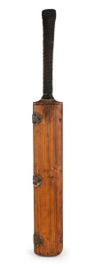 THE BODYLINE SERIES - 3rd TEST MATCH, ADELAIDE, January 1933 A full-size cricket bat, the blade carefully split and expertly hinged to provide two flat surfaces for the collection of signatures, of which an important assemblage has been gathered over a fo