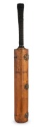 THE BODYLINE SERIES - 3rd TEST MATCH, ADELAIDE, January 1933 A full-size cricket bat, the blade carefully split and expertly hinged to provide two flat surfaces for the collection of signatures, of which an important assemblage has been gathered over a fo - 2