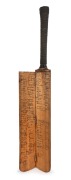 THE BODYLINE SERIES - 3rd TEST MATCH, ADELAIDE, January 1933 A full-size cricket bat, the blade carefully split and expertly hinged to provide two flat surfaces for the collection of signatures, of which an important assemblage has been gathered over a fo - 3