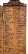 THE BODYLINE SERIES - 3rd TEST MATCH, ADELAIDE, January 1933 A full-size cricket bat, the blade carefully split and expertly hinged to provide two flat surfaces for the collection of signatures, of which an important assemblage has been gathered over a fo - 4