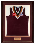 Queensland guernsey worn by Nathan Buckley when he played for Queensland in the 1993 State of Origin series. Framed & glazed. This was the first tournament to combine Territory with State teams, and Queensland was combined with the Northern Territory. Que
