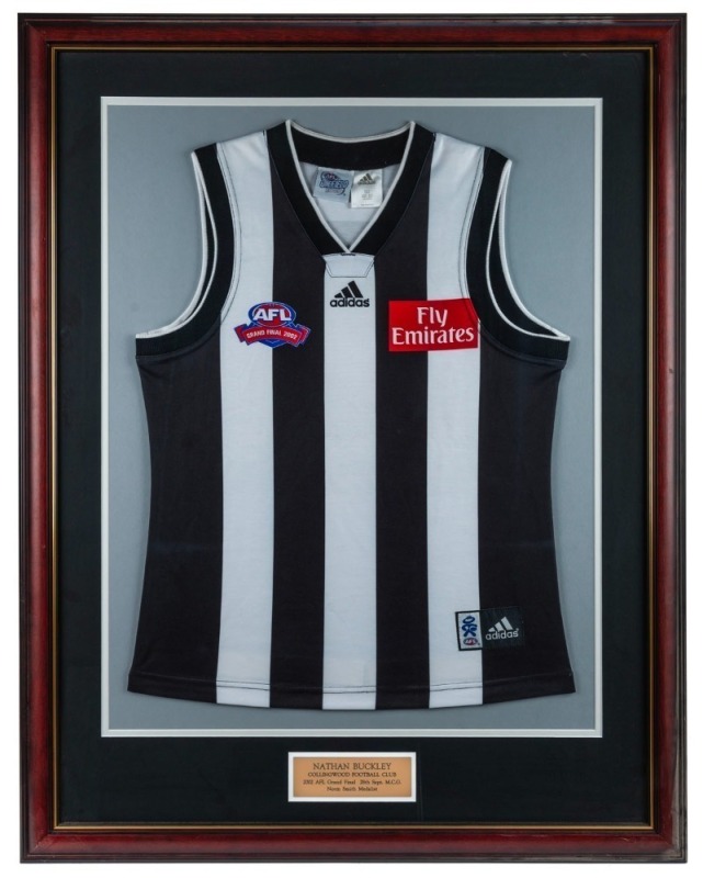 Nathan Buckley’s 2002 Grand Final guernsey. The guernsey worn by Buckley in the 2002 Grand Final against the Brisbane Lions. Buckley won the Norm Smith Medal for best on ground, despite his team losing the game. This has only happened on three other occas
