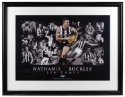 BUCKLEY'S 250th GAME: Framed & glazed display commemorating Nathan Buckley&rsquo;s 250th AFL game in 2005, presented to him by his management company, Elite Sports Properties. Featuring a montage of images of Buckley from throughout his career.