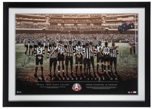 “Their Legacy Lives On”, Anzac Day tribute display produced by Elite Sports Properties, AFL Players Association and the AFL in 2015 for the centenary of ANZAC. Hand signed by Scott Pendlebury (captain) and Nathan Buckley (coach). Number 5 of 100. Approxim