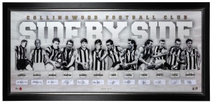 “Side By Side”. Display produced for Collingwood’s 125th anniversary in 2017. Features photos and signatures of 12 of the club’s greatest players. Personally signed by Wayne Richardson, Peter McKenna, Tony Shaw, Peter Daicos, Gavin Brown, Nathan Buckley, 