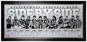 “Side By Side”. Display produced for Collingwood’s 125th anniversary in 2017. Features photos and signatures of 12 of the club’s greatest players. Personally signed by Wayne Richardson, Peter McKenna, Tony Shaw, Peter Daicos, Gavin Brown, Nathan Buckley, Dane Swan and Scott Pendlebury together with reproduction signatures of Gordon Coventry, Syd Coventry, Lou Richards and Len Thompson. Limited edition of 125, this is a rare Artist’s Proof.