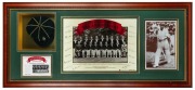 50th anniversary of The Invincibles, framed memorabilia piece celebrating the achievements of Don Bradman&rsquo;s famous 1948 touring side. Featuring a replica baggy green cap, a team photo with printed signatures&nbsp;and a photo of Bradman. Numbered 1305 of 1500.