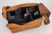LEITZ: Brown leather Leica camera bag with carry strap, instruction sheet, and original retail swing tag. Featuring the words 'Leica 1913-1983' embossed near base of bag. Comes with original box, indicating that it is designed for the Leica M4-P. - 4