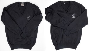 Nathan Buckley’s Port Adelaide team sweaters. Black sweaters with magpie emblem on left breast, with initials P.A.F.C. underneath; one sweater with maker's label intact. (2 items).